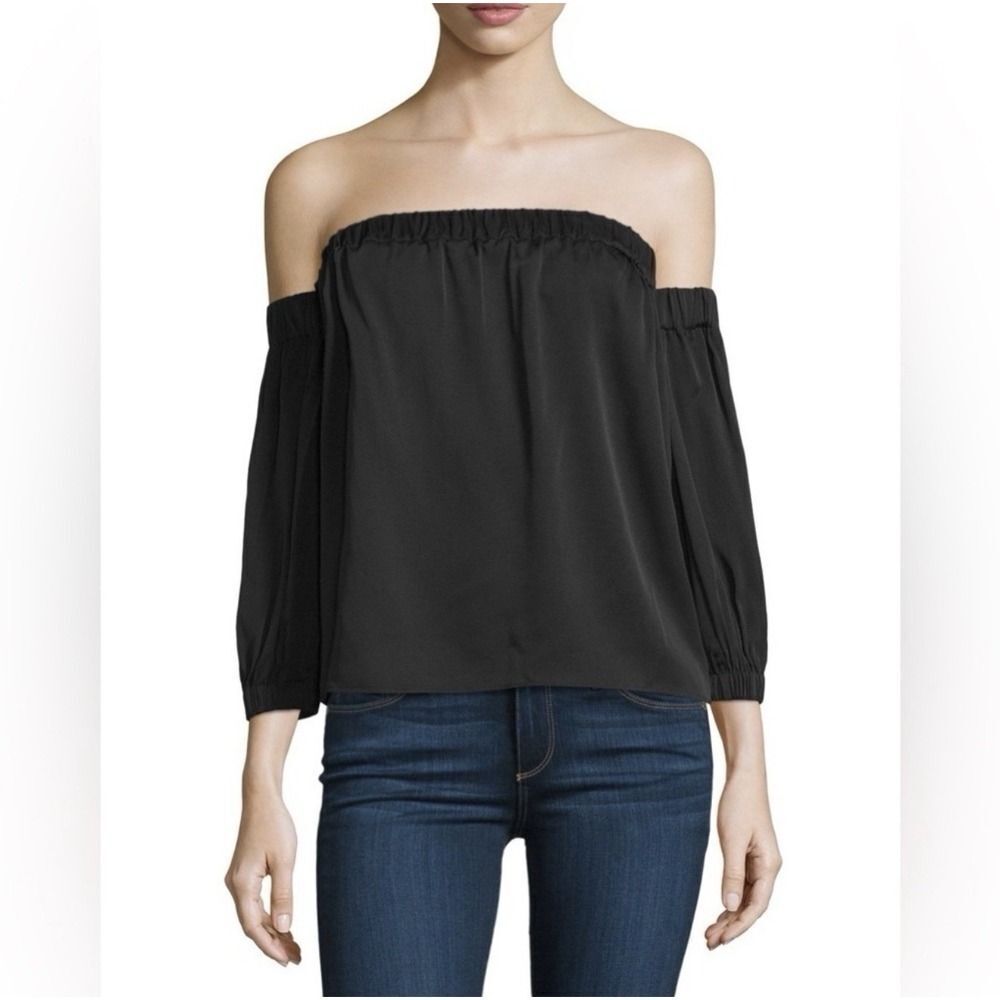 MILLY Black Off-Shoulder Puff Sleeve Blouse.Stretch.Romantic Designer Top. Sz M
